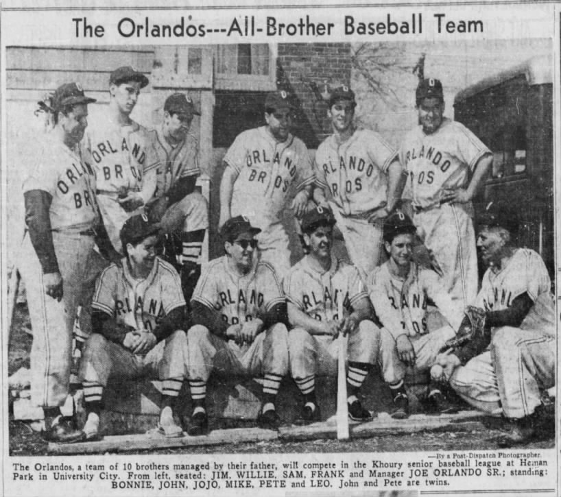 All Brother Baseball Team 1955 St. Louis Post Dispatch
